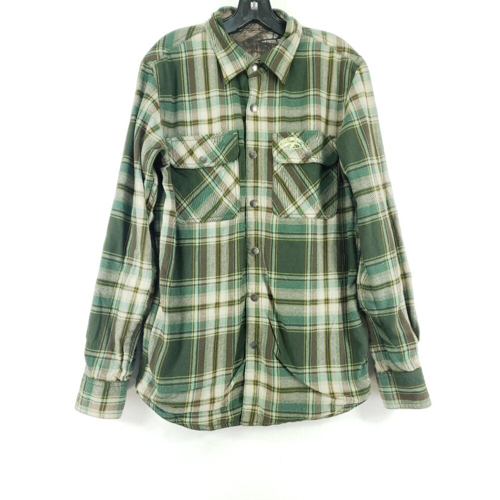 Reversible Realtree Edge Camo and Buck Commander Plaid Flannel Shirt Jacket Mens